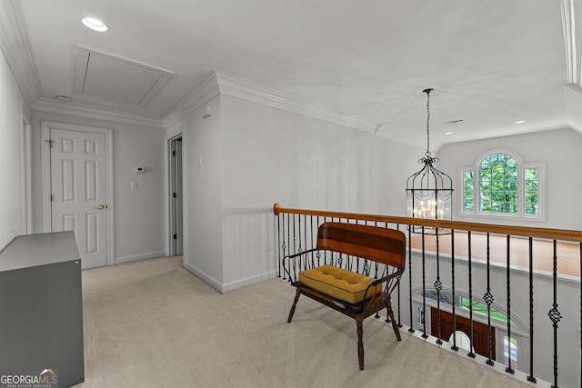 220 Broadmoor Dr, Fayetteville, GA 30215 - hall featuring attic access, carpet, recessed lighting, baseboards, and ornamental molding