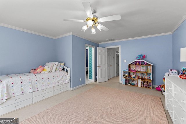 220 Broadmoor Dr, Fayetteville, GA 30215 - carpeted bedroom featuring ornamental molding, ceiling fan, and baseboards