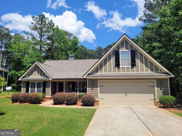 135 Pine Creek Way, Winterville, GA 30683 - craftsman-style home featuring concrete driveway, a front yard, board and batten siding, a garage, and a shingled roof