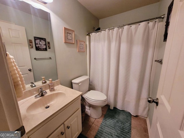 135 Pine Creek Way, Winterville, GA 30683 - bathroom with vanity, toilet, tile patterned floors, and curtained shower