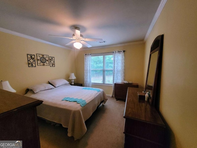 135 Pine Creek Way, Winterville, GA 30683 - bedroom with crown molding, a ceiling fan, and carpet flooring