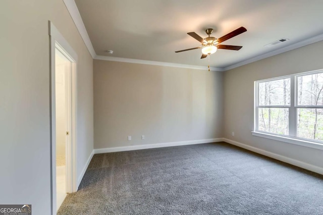 37 Radian Way, Dallas, GA 30132 - spare room with carpet flooring, baseboards, ceiling fan, and crown molding