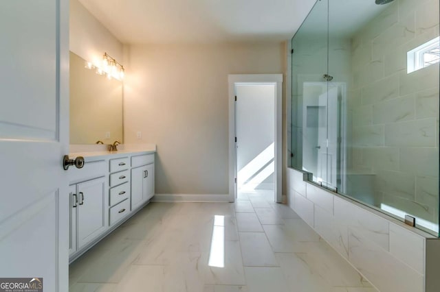37 Radian Way, Dallas, GA 30132 - full bath featuring a shower, vanity, and marble look tile flooring