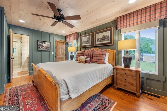 547 Toccoa River Ln, Mineral Bluff, GA 30559 - bedroom featuring wood ceiling, wood finished floors, connected bathroom, and recessed lighting