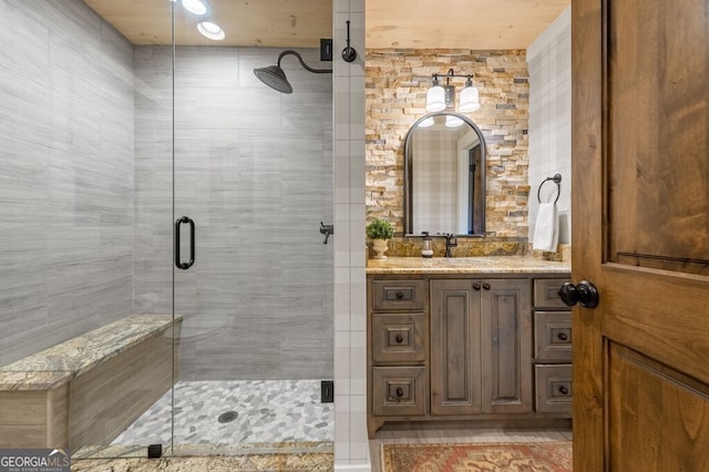 547 Toccoa River Ln, Mineral Bluff, GA 30559 - bathroom featuring a stall shower and vanity