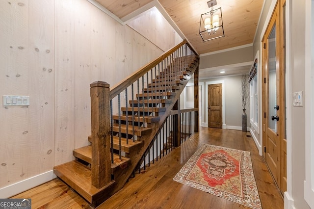 547 Toccoa River Ln, Mineral Bluff, GA 30559 - foyer featuring hardwood / wood-style flooring, stairs, ornamental molding, a chandelier, and baseboards