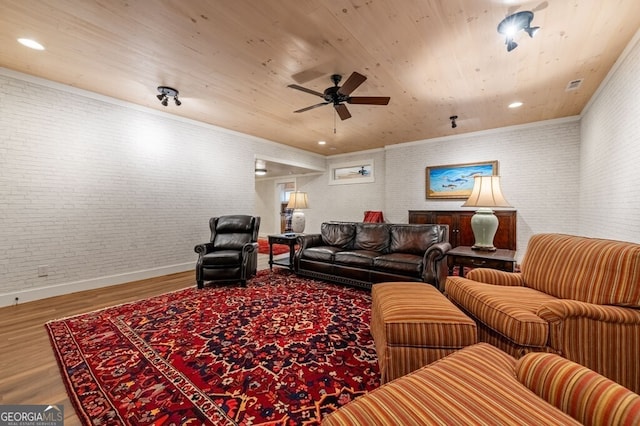 547 Toccoa River Ln, Mineral Bluff, GA 30559 - living area featuring a ceiling fan, wooden ceiling, wood finished floors, baseboards, and recessed lighting