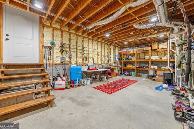 547 Toccoa River Ln, Mineral Bluff, GA 30559 - unfinished basement with a water pressure tank and a workshop area