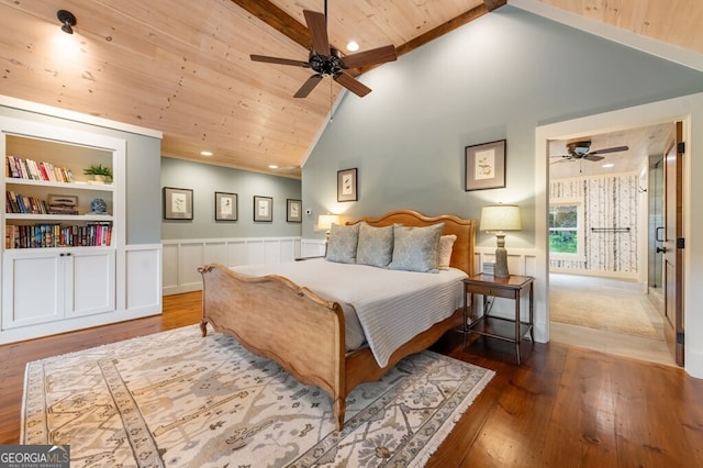 547 Toccoa River Ln, Mineral Bluff, GA 30559 - bedroom featuring a wainscoted wall, wood ceiling, wood finished floors, and recessed lighting