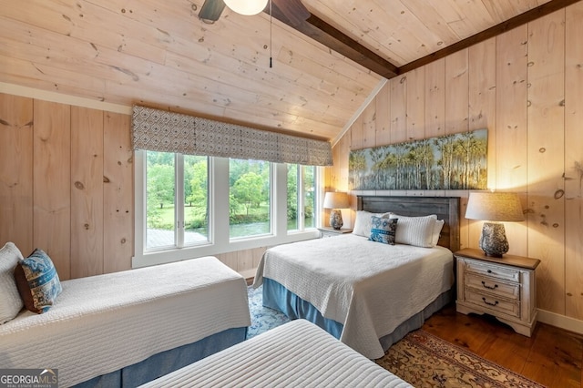 547 Toccoa River Ln, Mineral Bluff, GA 30559 - bedroom with wood ceiling, hardwood / wood-style floors, and wooden walls