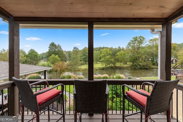 547 Toccoa River Ln, Mineral Bluff, GA 30559 - wooden deck featuring a water view and view of scattered trees