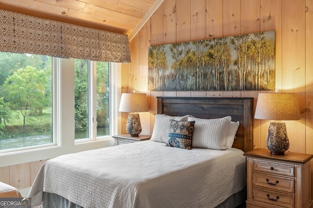 547 Toccoa River Ln, Mineral Bluff, GA 30559 - bedroom with multiple windows, wood walls, and wood ceiling