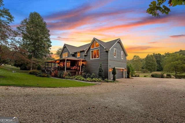 547 Toccoa River Ln, Mineral Bluff, GA 30559 - view of side of property with driveway, a garage, a yard, and a deck