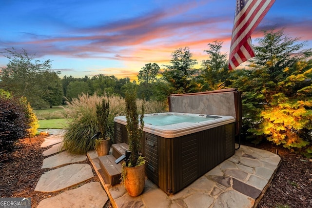 547 Toccoa River Ln, Mineral Bluff, GA 30559 - view of patio featuring a hot tub