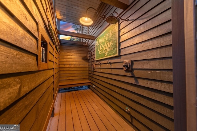 547 Toccoa River Ln, Mineral Bluff, GA 30559 - sauna / steam room featuring wooden walls, a skylight, and wood-type flooring