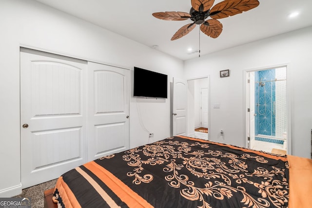 2121 Harmony Dr, Canton, GA 30115 - bedroom with a closet, recessed lighting, ceiling fan, and connected bathroom