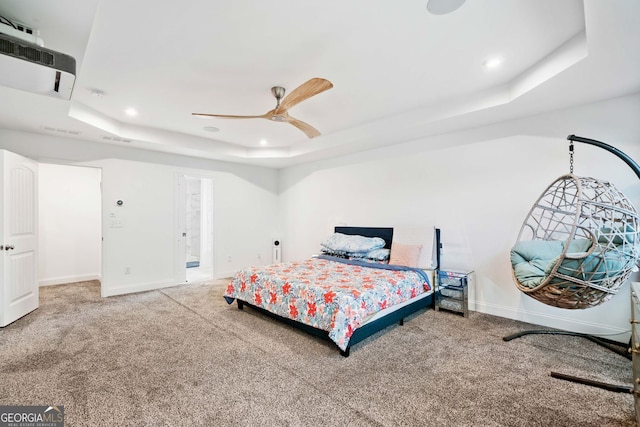 2121 Harmony Dr, Canton, GA 30115 - carpeted bedroom with a tray ceiling, recessed lighting, and ceiling fan