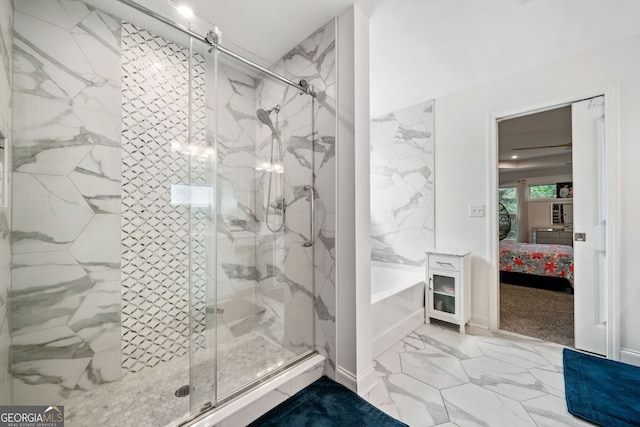 2121 Harmony Dr, Canton, GA 30115 - full bath featuring connected bathroom, a bath, a marble finish shower, and marble finish floors
