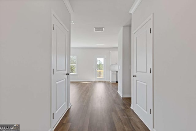 427 Buck Trl, Dallas, GA 30132 - hall featuring dark wood finished floors and baseboards
