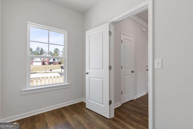 427 Buck Trl, Dallas, GA 30132 - hall with dark wood-style floors and baseboards