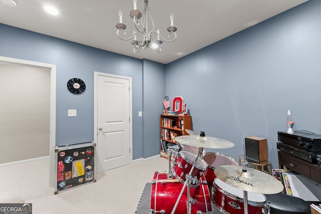 6160 Overleaf Ter, Cumming, GA 30040 - rec room featuring carpet flooring, a chandelier, and baseboards