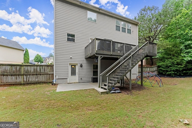 6160 Overleaf Ter, Cumming, GA 30040 - back of property featuring stairway, a deck, and a patio area