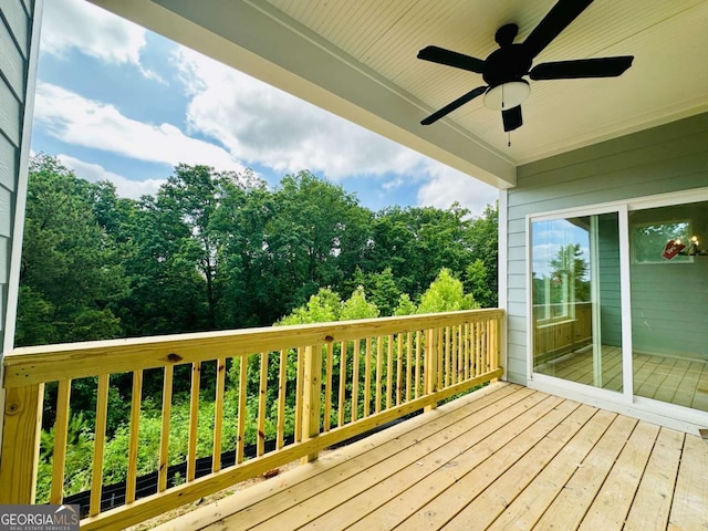 6819 Cambridge Dr, Flowery Branch, GA 30542 - wooden deck featuring a ceiling fan
