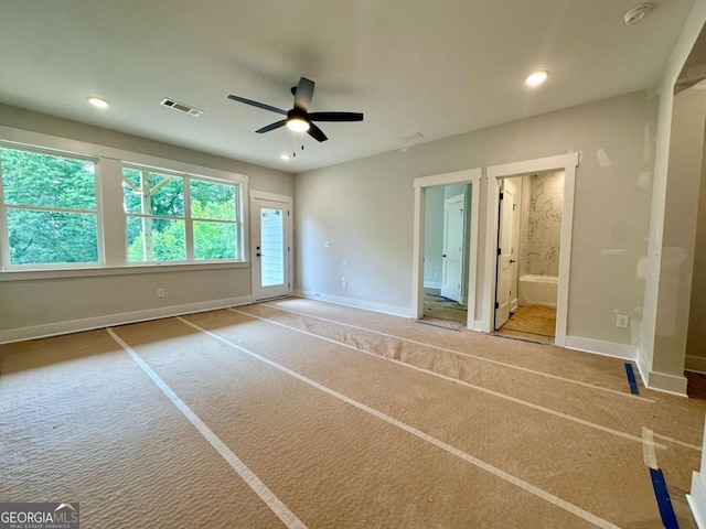 6819 Cambridge Dr, Flowery Branch, GA 30542 - unfurnished bedroom featuring baseboards, recessed lighting, ensuite bath, access to exterior, and carpet floors