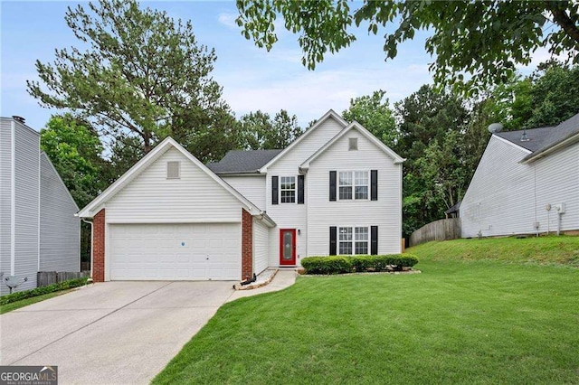 1047 Woodsong Pass Ct, Lawrenceville, GA 30043 - traditional-style home featuring an attached garage, concrete driveway, and brick siding