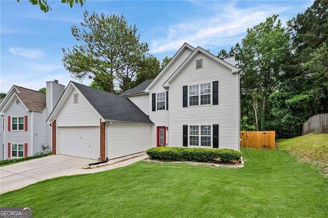 1047 Woodsong Pass Ct, Lawrenceville, GA 30043 - traditional-style house featuring a garage, concrete driveway, and a chimney