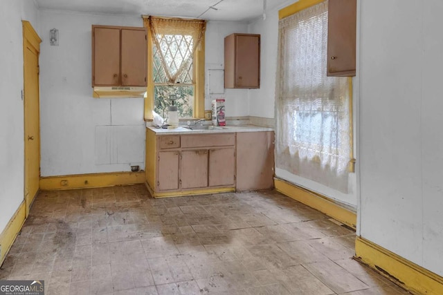 507 W 35th St, Savannah, GA 31415 - kitchen with light countertops, under cabinet range hood, and baseboards