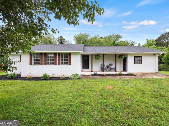 150 Archer Rd, Colbert, GA 30628 - ranch-style house with covered porch, a front yard, and brick siding