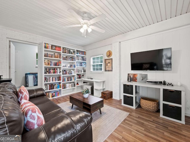 150 Archer Rd, Colbert, GA 30628 - living room with wood finished floors, a ceiling fan, and wooden ceiling