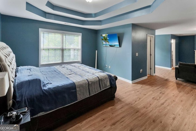 3898 Heritage Oaks Dr, Powder Springs, GA 30127 - bedroom with a raised ceiling, wood finished floors, and baseboards