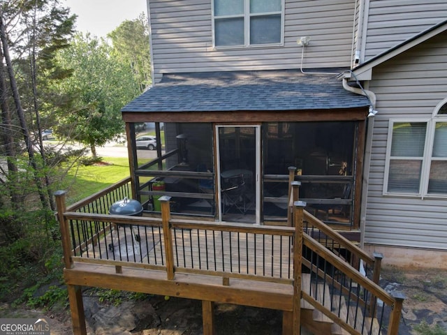 3898 Heritage Oaks Dr, Powder Springs, GA 30127 - wooden deck with a sunroom and stairway
