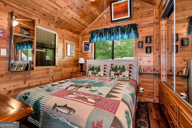 76 Hidden Valley Rd, Cleveland, GA 30528 - bedroom featuring lofted ceiling, wood walls, wood finished floors, and wood ceiling