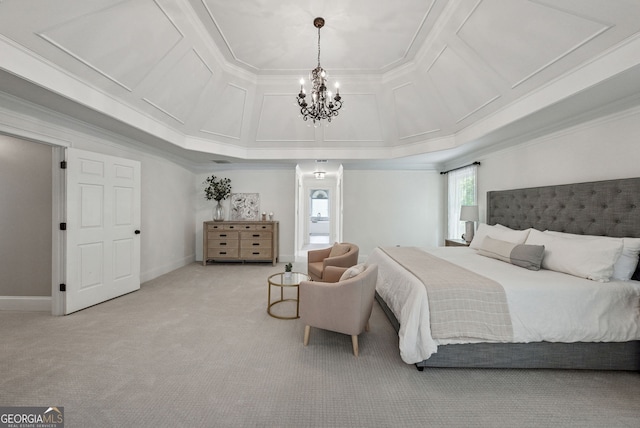 115 Hopewell Grove Dr, Milton, GA 30004 - bedroom featuring a chandelier, light colored carpet, crown molding, and baseboards