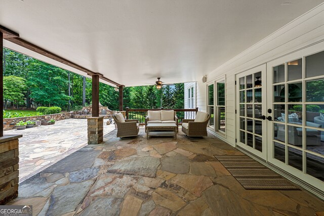 115 Hopewell Grove Dr, Milton, GA 30004 - view of patio with french doors, an outdoor living space, and ceiling fan