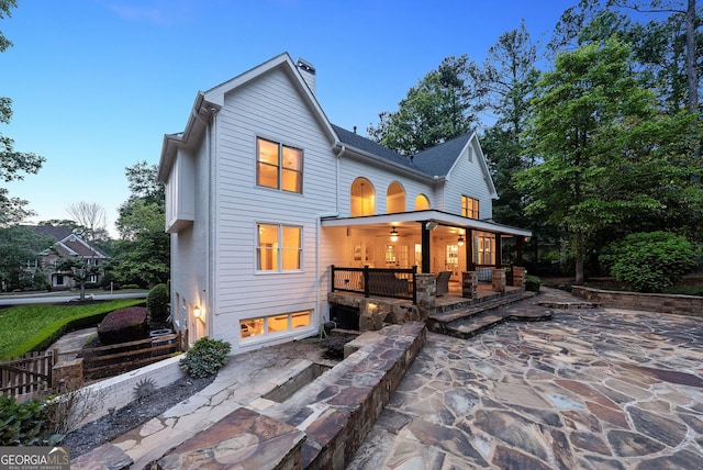115 Hopewell Grove Dr, Milton, GA 30004 - rear view of property featuring a chimney, a patio, and a ceiling fan