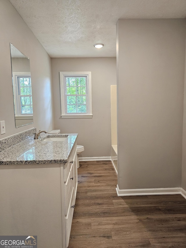 70 Shadow Ln, Carrollton, GA 30117 - full bath with vanity, a textured ceiling, wood finished floors, toilet, and healthy amount of natural light