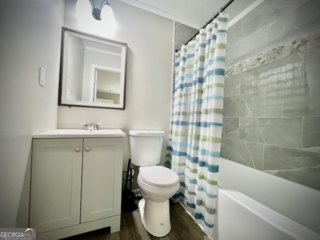 1962 Anderson Rd, Rentz, GA 31075 - full bathroom with toilet, wood finished floors, vanity, and shower / bathtub combination with curtain