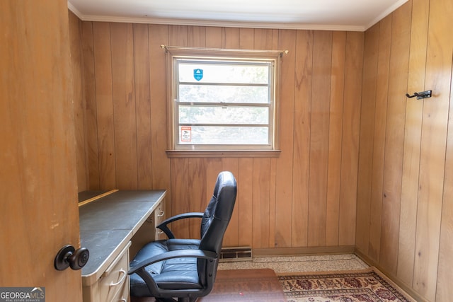 6214 Crestview Dr SE, Covington, GA 30014 - unfurnished office featuring wood walls, baseboards, and ornamental molding