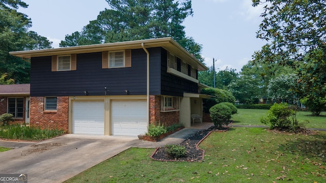 6214 Crestview Dr SE, Covington, GA 30014 - view of front of property with brick siding, a garage, concrete driveway, and a front lawn