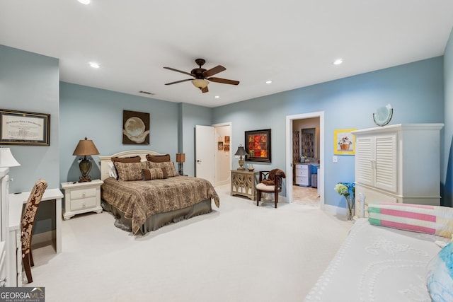 2917 Pointe Dr, Gainesville, GA 30506 - carpeted bedroom with recessed lighting and ceiling fan