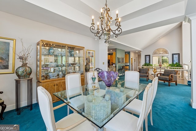 2917 Pointe Dr, Gainesville, GA 30506 - dining space with carpet, a chandelier, and high vaulted ceiling