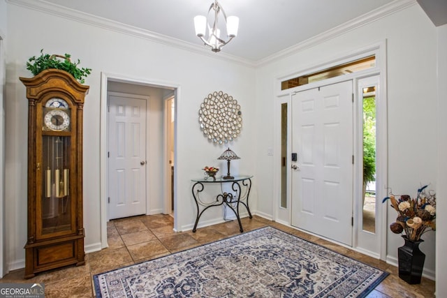 107 W Point Trl, Woodstock, GA 30189 - entryway with ornamental molding, a chandelier, and baseboards