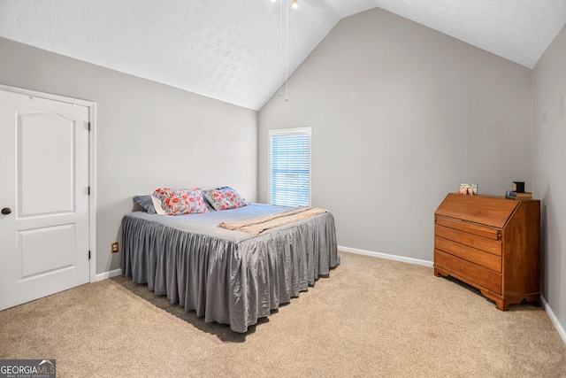 81 Maple Creek Dr, Newnan, GA 30263 - carpeted bedroom with lofted ceiling, baseboards, a textured ceiling, and a ceiling fan