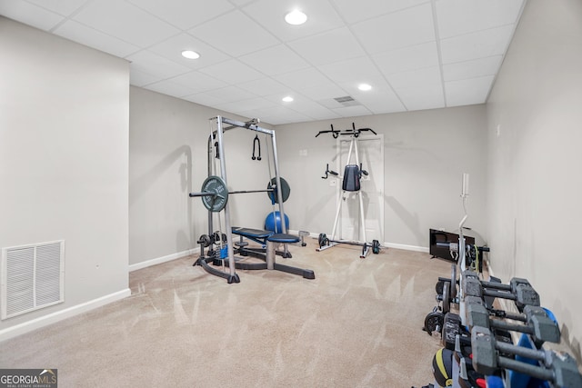 81 Maple Creek Dr, Newnan, GA 30263 - workout area with carpet floors, baseboards, recessed lighting, and a paneled ceiling