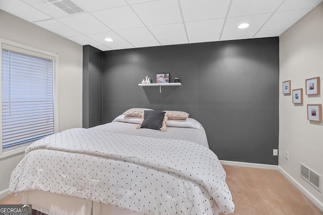 81 Maple Creek Dr, Newnan, GA 30263 - bedroom featuring light carpet, baseboards, a paneled ceiling, and recessed lighting