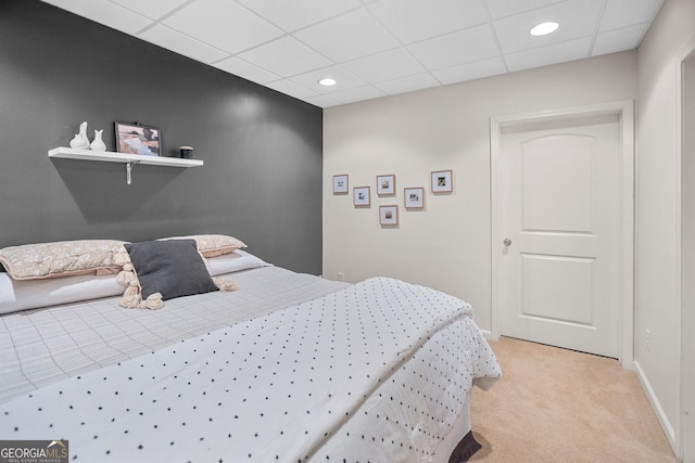 81 Maple Creek Dr, Newnan, GA 30263 - bedroom with light colored carpet, a paneled ceiling, recessed lighting, and baseboards